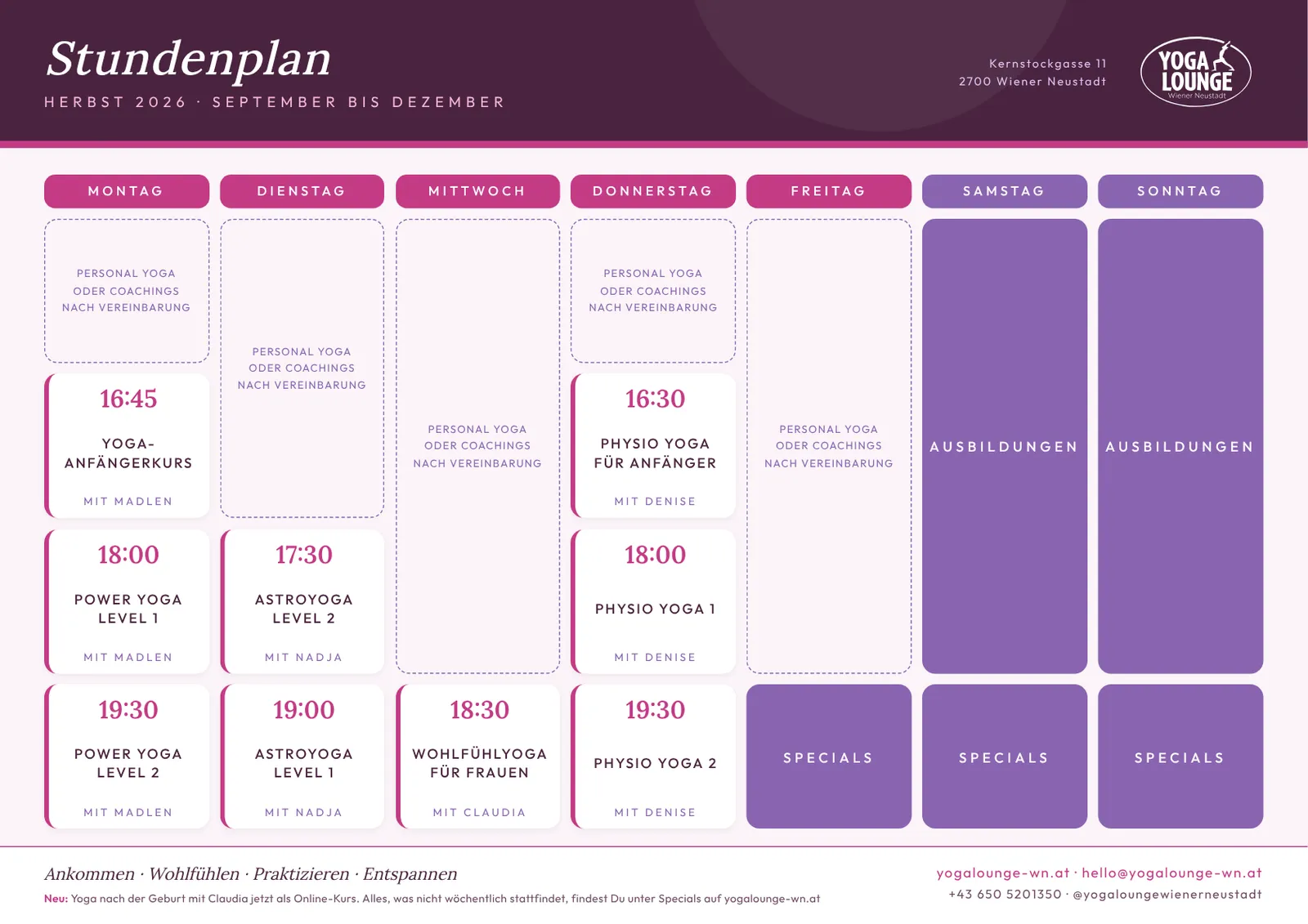 Stundenplan der YogaLounge
